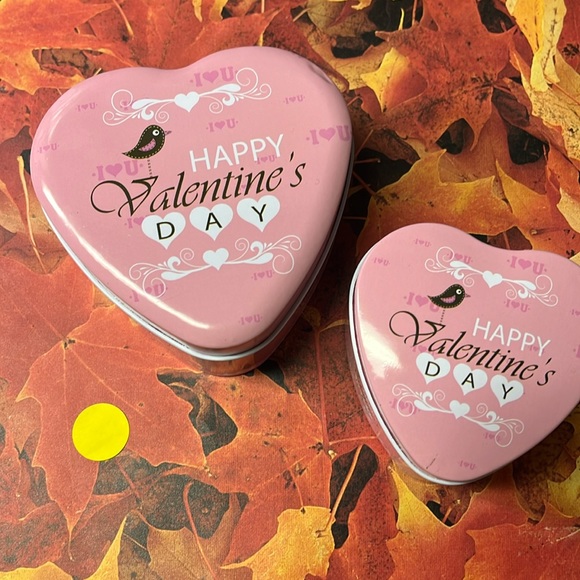 5for$10 Happy Valentine’s Day Pink Metal Tin Heart-Shaped Tins - 2 Pack - Picture 1 of 5